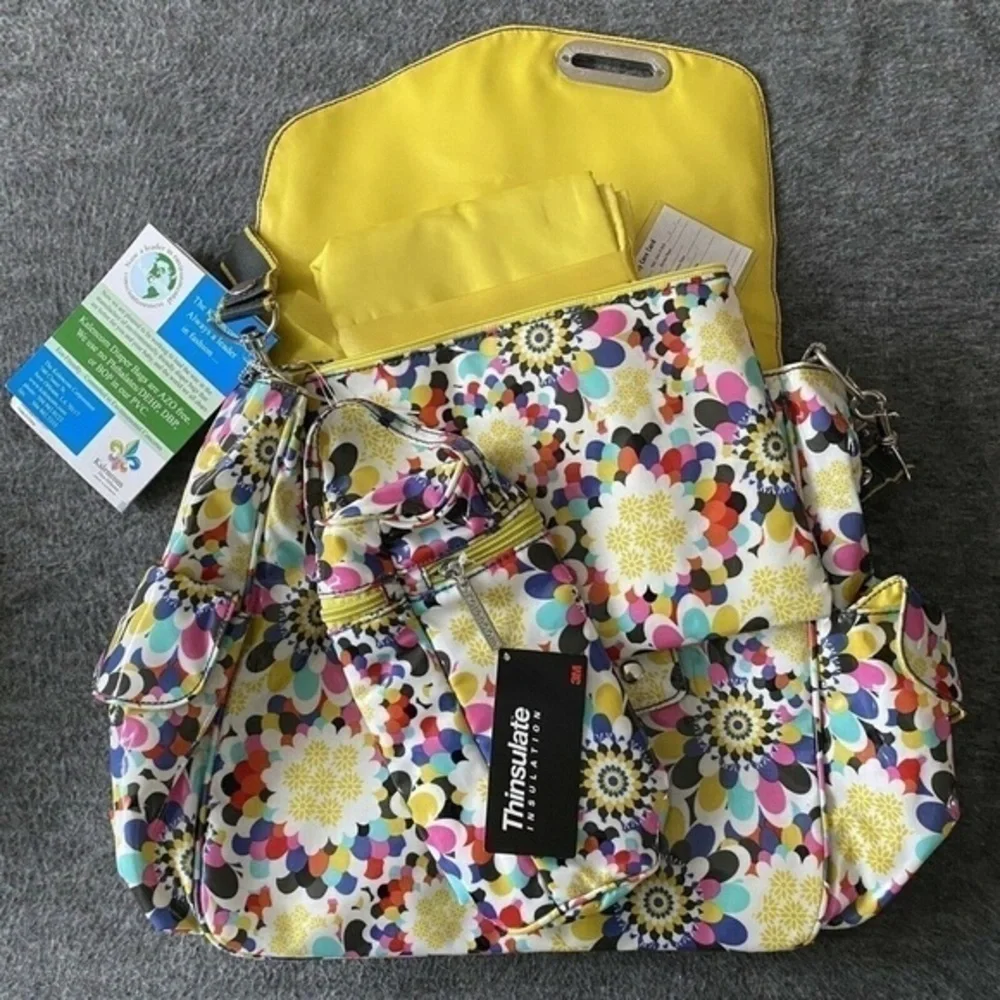 KALECOM LAMINATED PETAL OZZ Baby Diaper BAG 4 pc floral NWT multi-color NWT